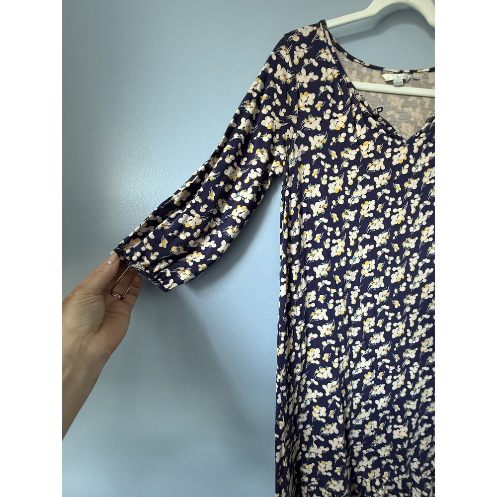 Boden Deep Purple Floral Dress Midi Ruffle Button Closure Size 10L 100% Viscose - Picture 3 of 8